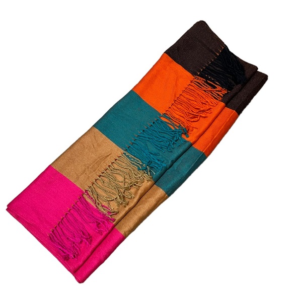 Color Block Fringe Scarf 80” x 32” - Picture 2 of 5